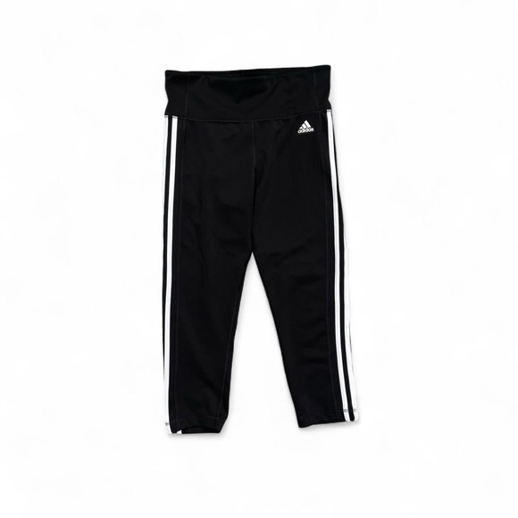 Adidas Capri Black Leggings with White Stripes - Picture 1 of 5